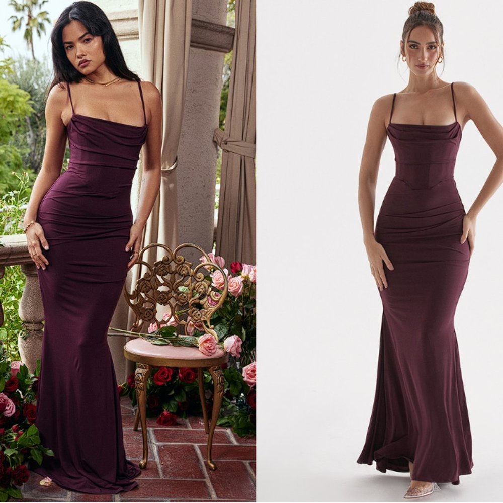House of CB āMilenaā Dark Cherry Corset Maxi Dress NWT - Picture 1 of 12